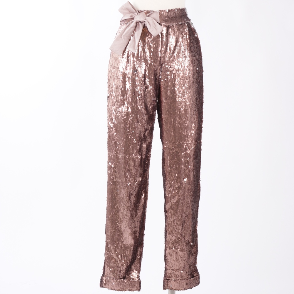SEQUIN SATIN BOW TROUSE